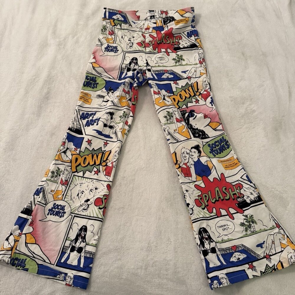 Social Tourist Womens Size Medium High Rise Artsy Flare Stretch Pants‎ Comic